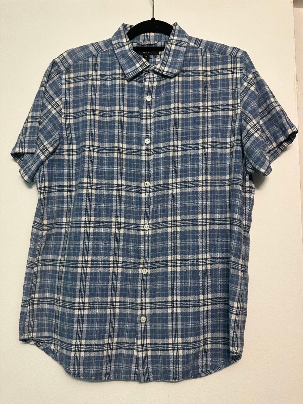 Banana Republic Blue Plaid Linen Slim Fit Button Down Size M